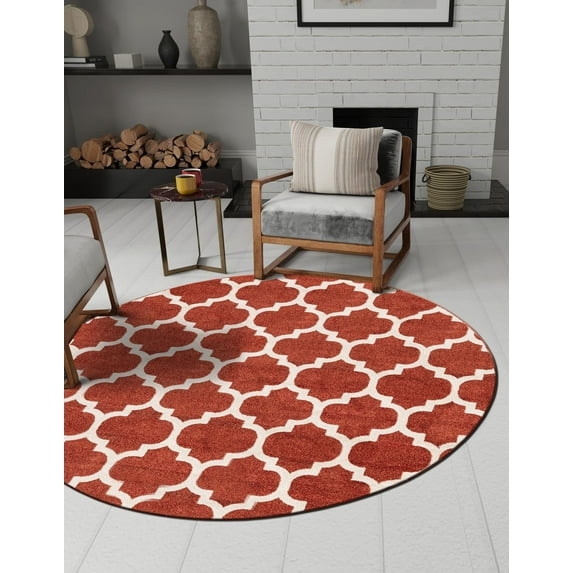 Unique Loom Trellis Collection Area Rug - Philadelphia (8' Round Light Terracotta/Beige)