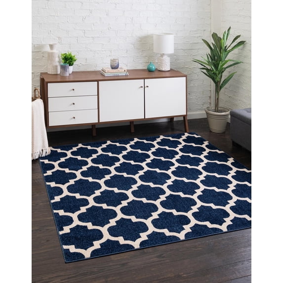 Unique Loom Trellis Collection Area Rug - Philadelphia (8' Square Dark Blue/Navy Blue)