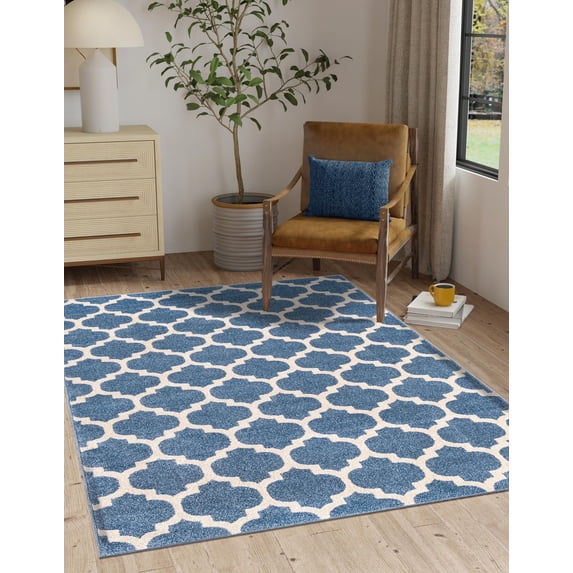 Unique Loom Trellis Collection Area Rug - Philadelphia (9' x 12' 2" Rectangle Light Blue/Beige)