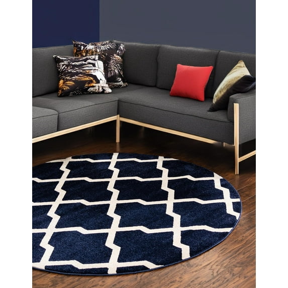 Unique Loom Trellis Collection Area Rug - San Antonio (8' Round Navy Blue/Beige)