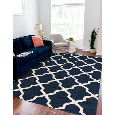 Unique Loom Trellis Collection Area Rug - San Antonio (9' x 12' Rectangle Navy Blue/Beige)