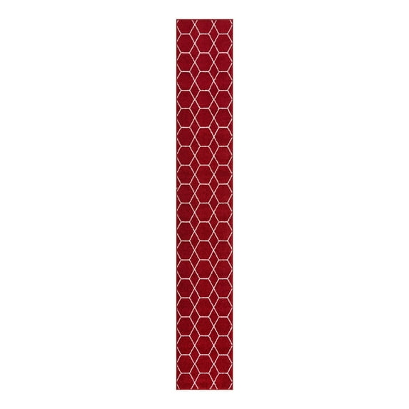 Unique Loom Trellis Frieze Collection Area Rug - Geometric (2' x 13' 1" Runner Red/Ivory)