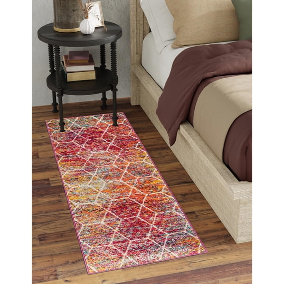 Unique Loom Trellis Frieze Collection Area Rug - Geometric (2' x 6' 1" Runner Multi/Ivory)
