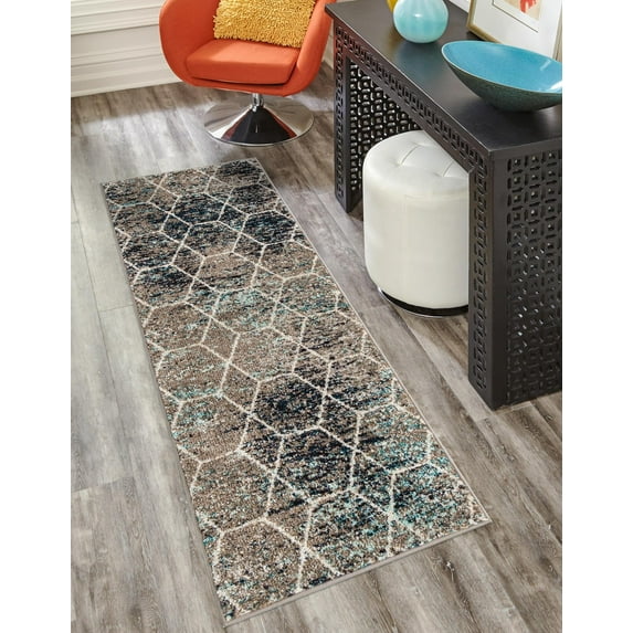 Unique Loom Trellis Frieze Collection Area Rug - Geometric (2' x 6' Runner Blue Multi/Ivory)
