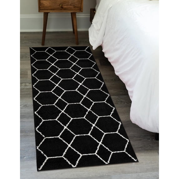 Unique Loom Trellis Frieze Collection Area Rug - Geometric (2' x 8' 8" Runner Black/Ivory)