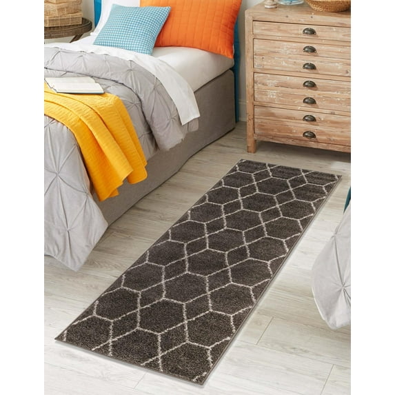 Unique Loom Trellis Frieze Collection Area Rug - Geometric (2' x 8' 8" Runner Dark Gray/Ivory)