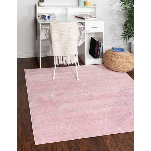 Unique Loom Trellis Frieze Collection Area Rug - Geometric (3' Square Light Pink/Ivory)