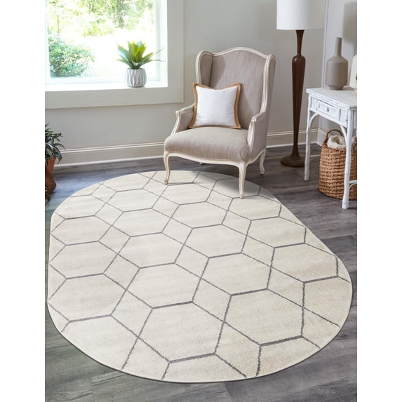 Unique Loom Trellis Frieze Collection Area Rug - Geometric (3' x 5' Oval Ivory/Gray)