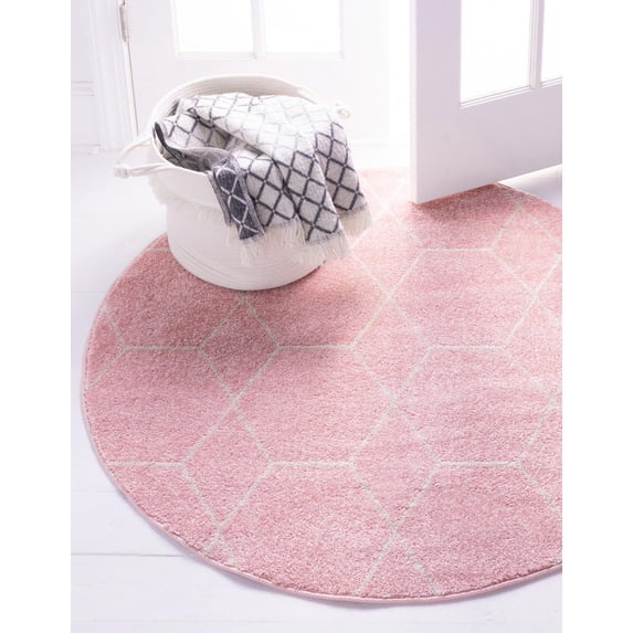Unique Loom Trellis Frieze Collection Area Rug - Geometric (4' 1" Round Light Pink/Ivory)