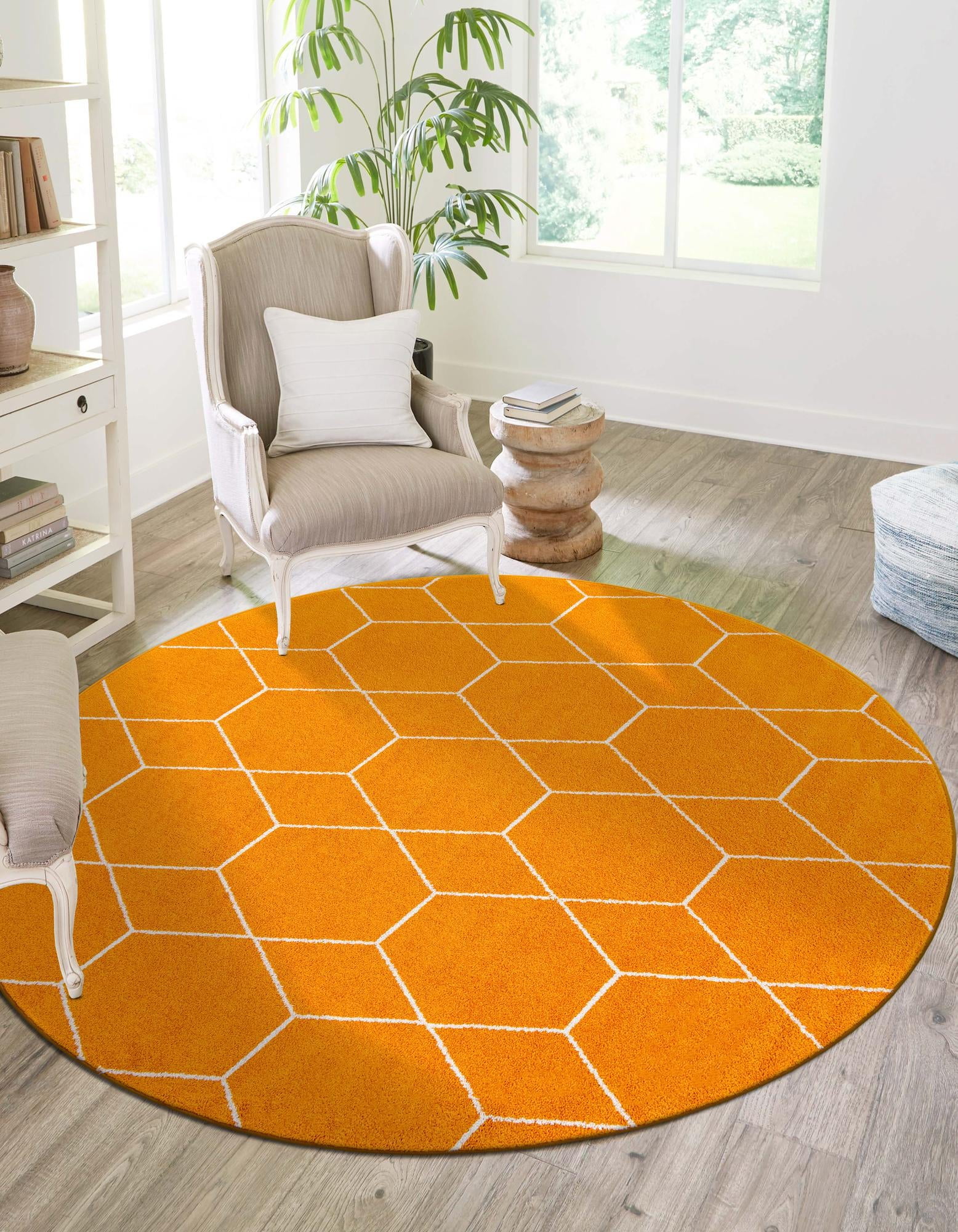 Round Orange Rug Unique Loom Trellis Frieze Collection Area Rug - Geometric (4' 1
