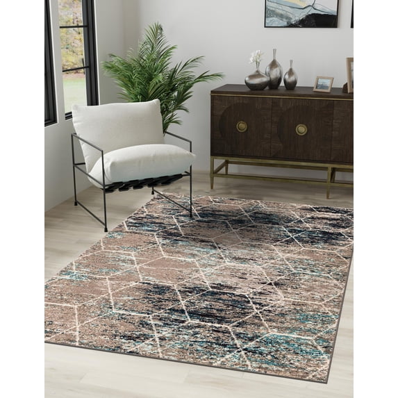 Unique Loom Trellis Frieze Collection Area Rug - Geometric (4' 1" x 6' 1" Rectangle Blue Multi/Ivory)