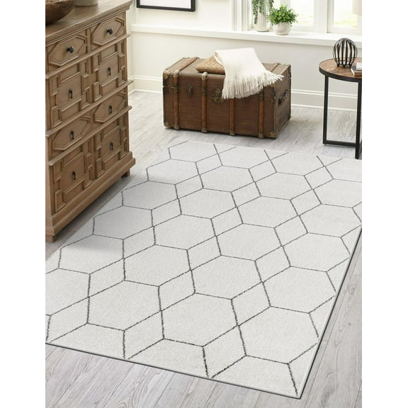 Unique Loom Trellis Frieze Collection Area Rug - Geometric (5' 1" x 8' Rectangle Ivory/Gray)
