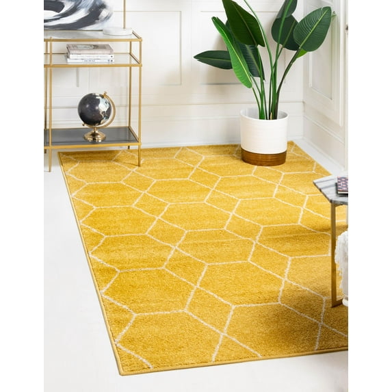 Unique Loom Trellis Frieze Collection Area Rug - Geometric (5' 1" x 8' Rectangle Yellow/Ivory)