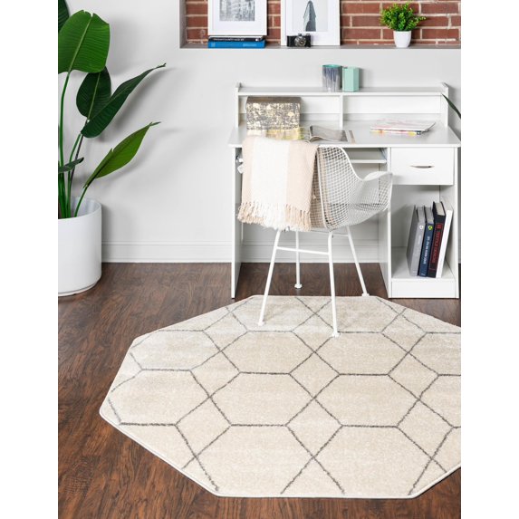 Unique Loom Trellis Frieze Collection Area Rug - Geometric (5' Octagon Ivory/Gray)
