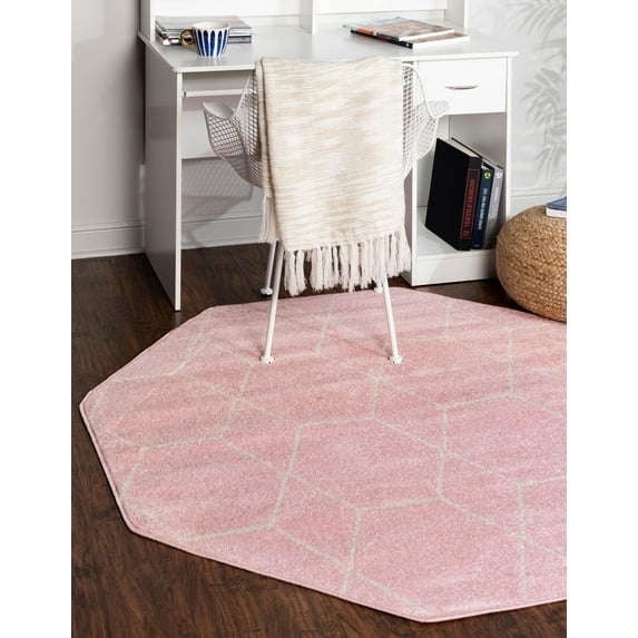 Unique Loom Trellis Frieze Collection Area Rug - Geometric (5' Octagon Light Pink/Ivory)