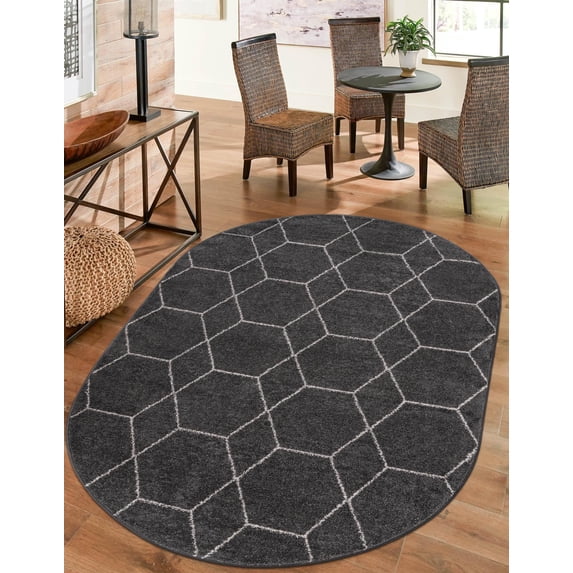 Unique Loom Trellis Frieze Collection Area Rug - Geometric (5' x 8' Oval Dark Gray/Ivory)
