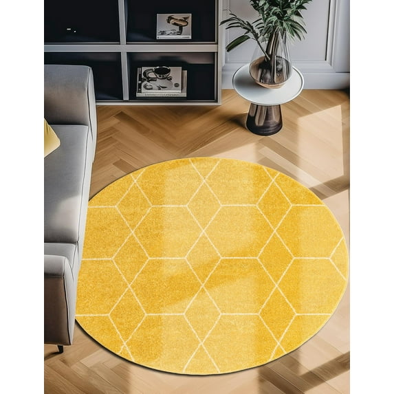Unique Loom Trellis Frieze Collection Area Rug - Geometric (6' Round Yellow/Ivory)