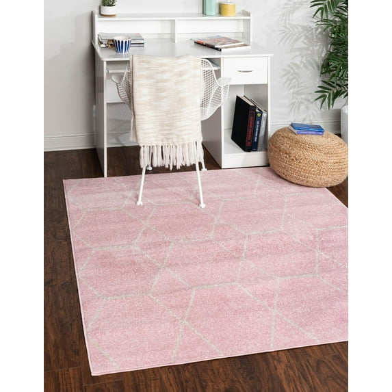 Unique Loom Trellis Frieze Collection Area Rug - Geometric (6' Square Light Pink/Ivory)