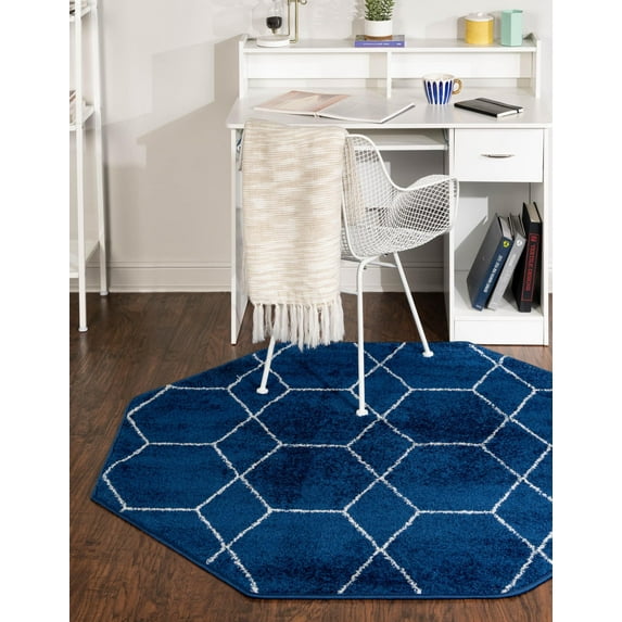 Unique Loom Trellis Frieze Collection Area Rug - Geometric (7' 10" Octagon Navy Blue/Ivory)