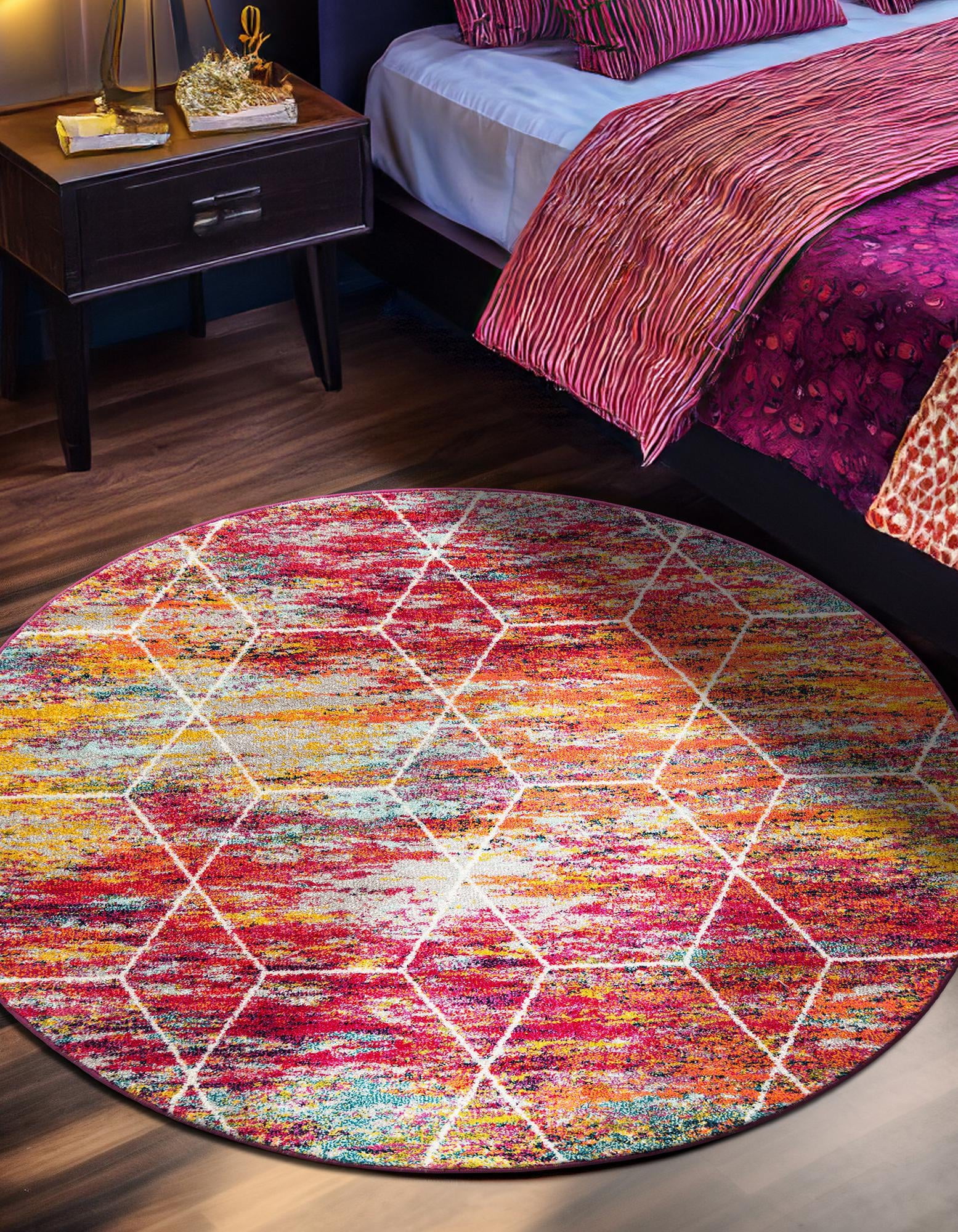 Colorful Multi Synthetic Round Trellis Area Rug