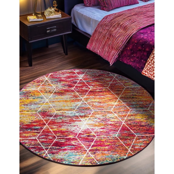 Unique Loom Trellis Frieze Collection Area Rug - Geometric (8' Round Multi/Ivory)