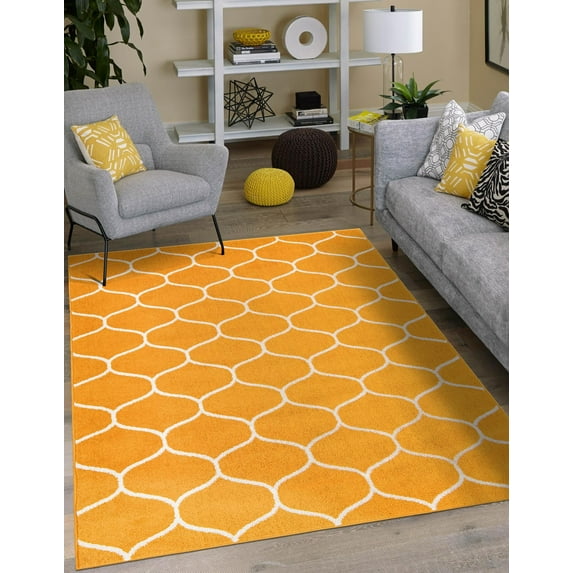 Unique Loom Trellis Frieze Collection Area Rug - Rounded (10' x 14' 1" Rectangle Orange/Ivory)