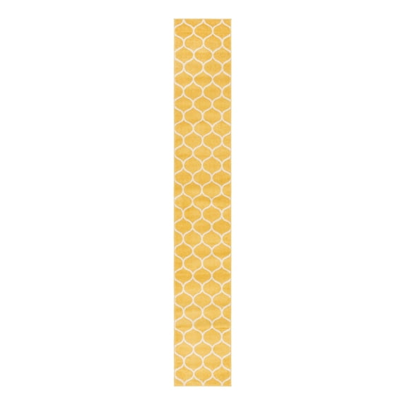 Unique Loom Trellis Frieze Collection Area Rug - Rounded (2' x 13' 1" Runner Yellow/Ivory)