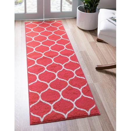 Unique Loom Trellis Frieze Collection Area Rug - Rounded (2' x 6' 1" Runner Pink/Ivory)