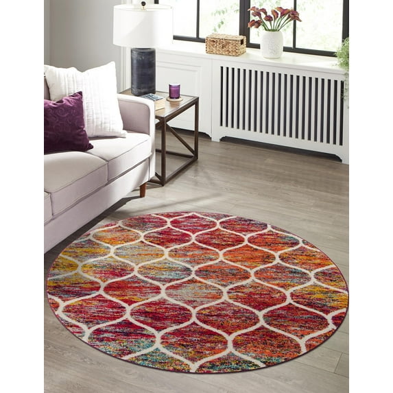 Unique Loom Trellis Frieze Collection Area Rug - Rounded (3' Round Multi/Black)