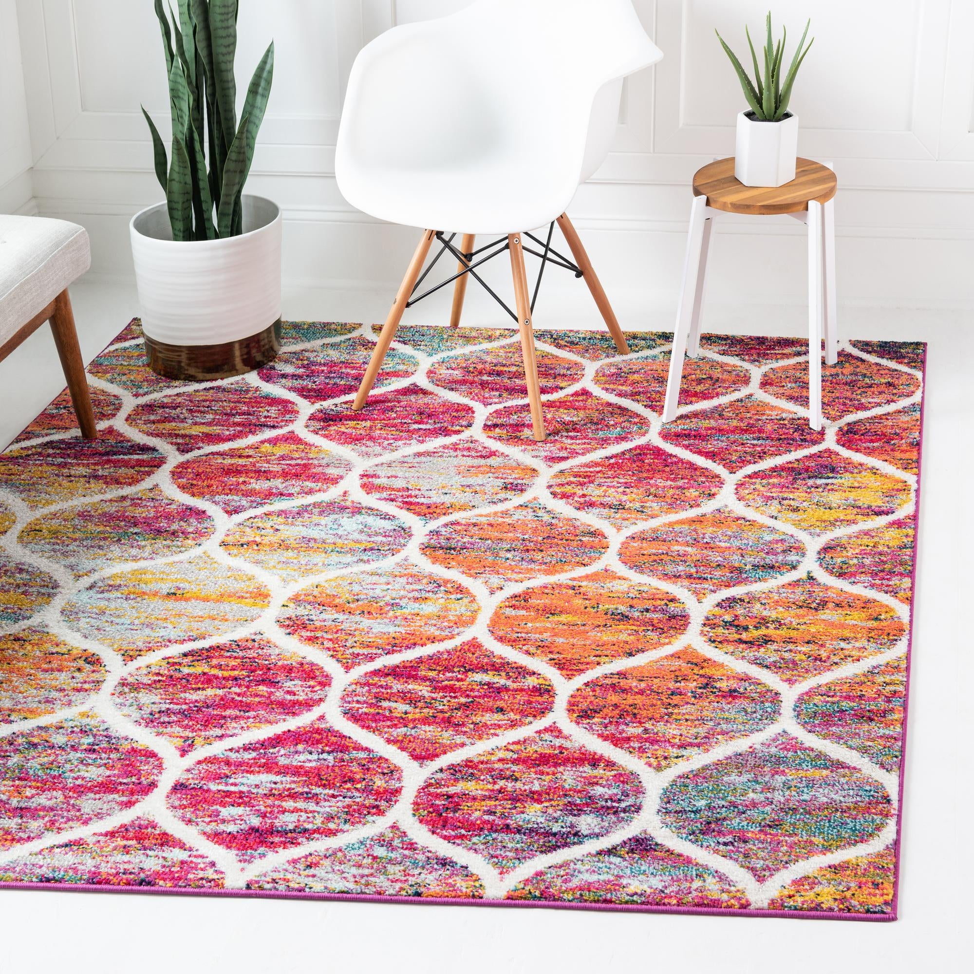 3 ft Square Multi-Color Trellis Synthetic Area Rug