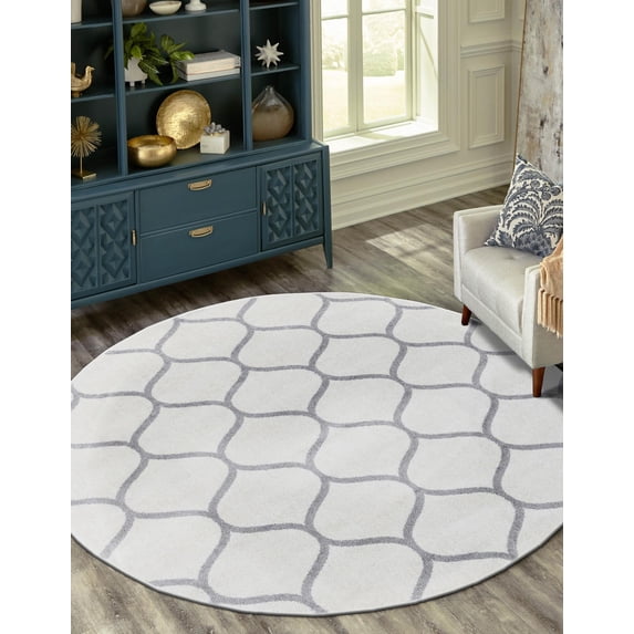 Unique Loom Trellis Frieze Collection Area Rug - Rounded (4' 1" Round Ivory/Gray)