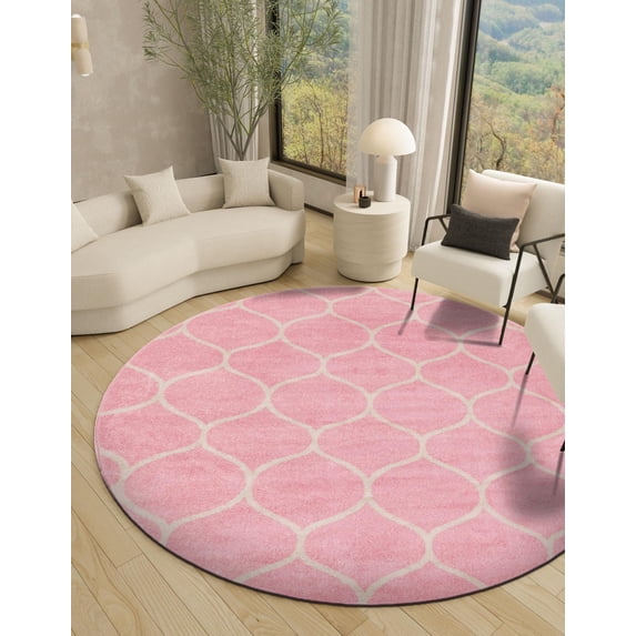 Unique Loom Trellis Frieze Collection Area Rug - Rounded (4' 1" Round Light Pink/Ivory)