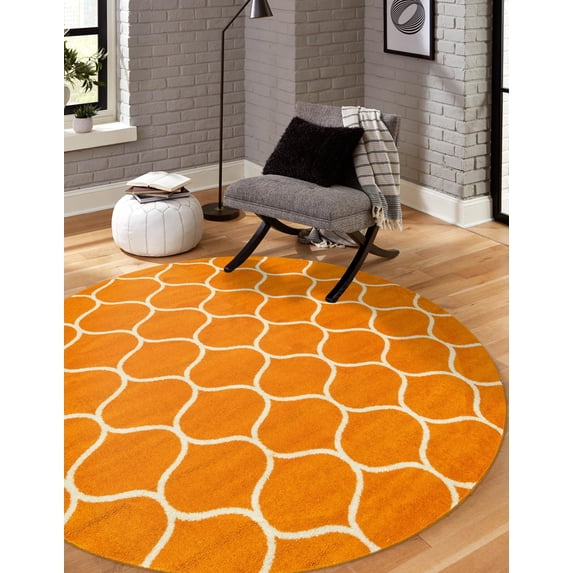 Unique Loom Trellis Frieze Collection Area Rug - Rounded (4' 1" Round Orange/Ivory)