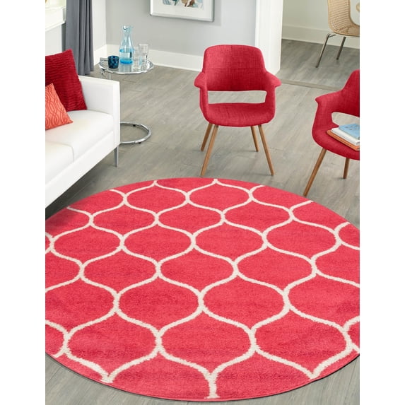 Unique Loom Trellis Frieze Collection Area Rug - Rounded (4' 1" Round Pink/Ivory)