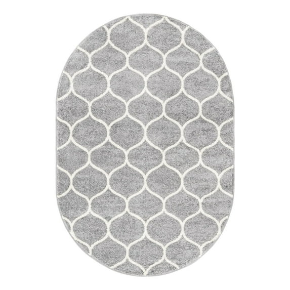 Unique Loom Trellis Frieze Collection Area Rug - Rounded (4' x 6' Oval Light Gray/Ivory)