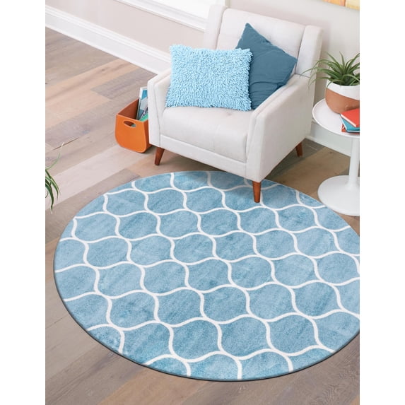 Unique Loom Trellis Frieze Collection Area Rug - Rounded (5' 1" Round Light Blue/Ivory)