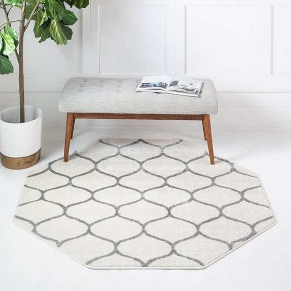 Unique Loom Trellis Frieze Collection Area Rug - Rounded (5' Octagon Ivory/Gray)
