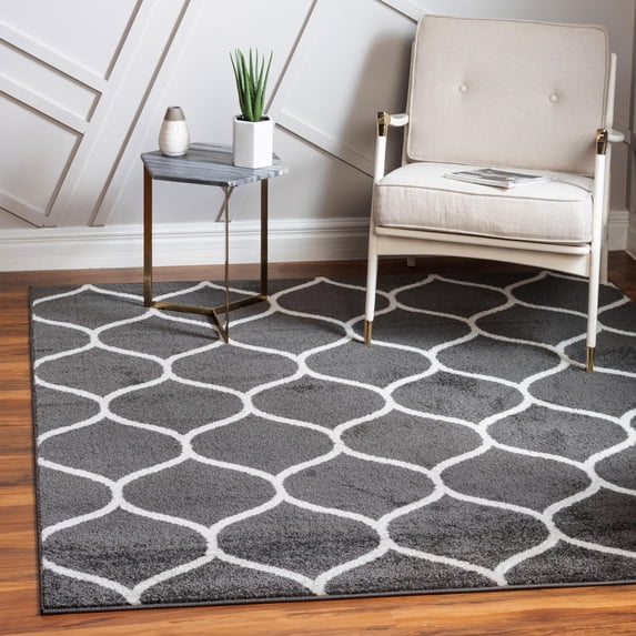 Unique Loom Trellis Frieze Collection Area Rug - Rounded (6' Square Dark Gray/Ivory)