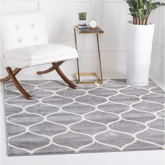 Unique Loom Trellis Frieze Collection Area Rug - Rounded (7' 10" Square Light Gray/Ivory)