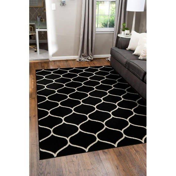 Unique Loom Trellis Frieze Collection Area Rug - Rounded (8' x 11' Rectangle Black/Ivory)