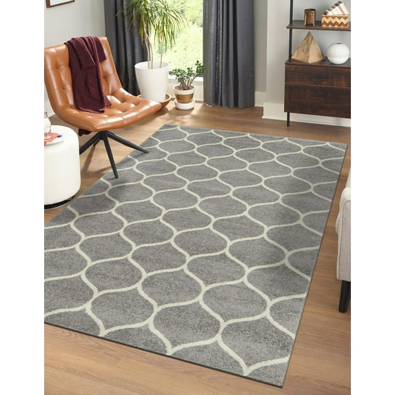 Unique Loom Trellis Frieze Collection Area Rug - Rounded (8' x 11' Rectangle Light Gray/Ivory)