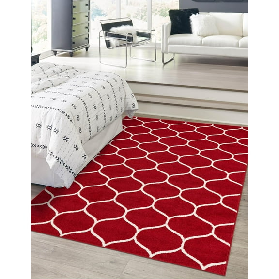 Unique Loom Trellis Frieze Collection Area Rug - Rounded (9' x 12' 2" Rectangle Red/Ivory)
