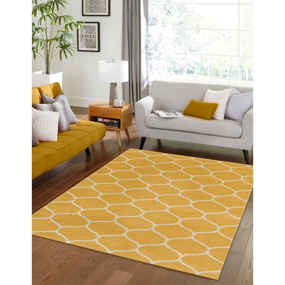 Unique Loom Trellis Frieze Collection Area Rug - Rounded (9' x 12' 2" Rectangle Yellow/Ivory)