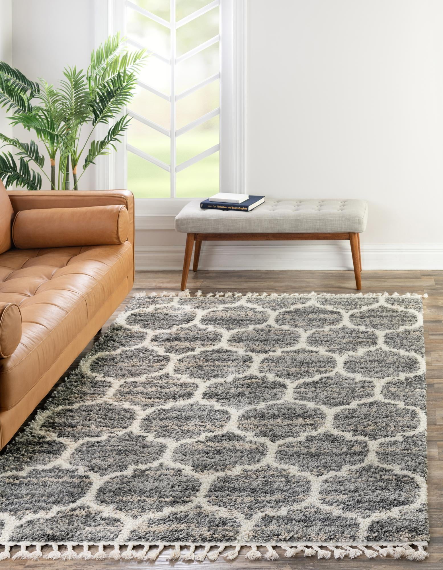 Unique Loom Trellis Hygge Shag Rug Gray/Beige 2' 2" x 3' 1" Rectangle