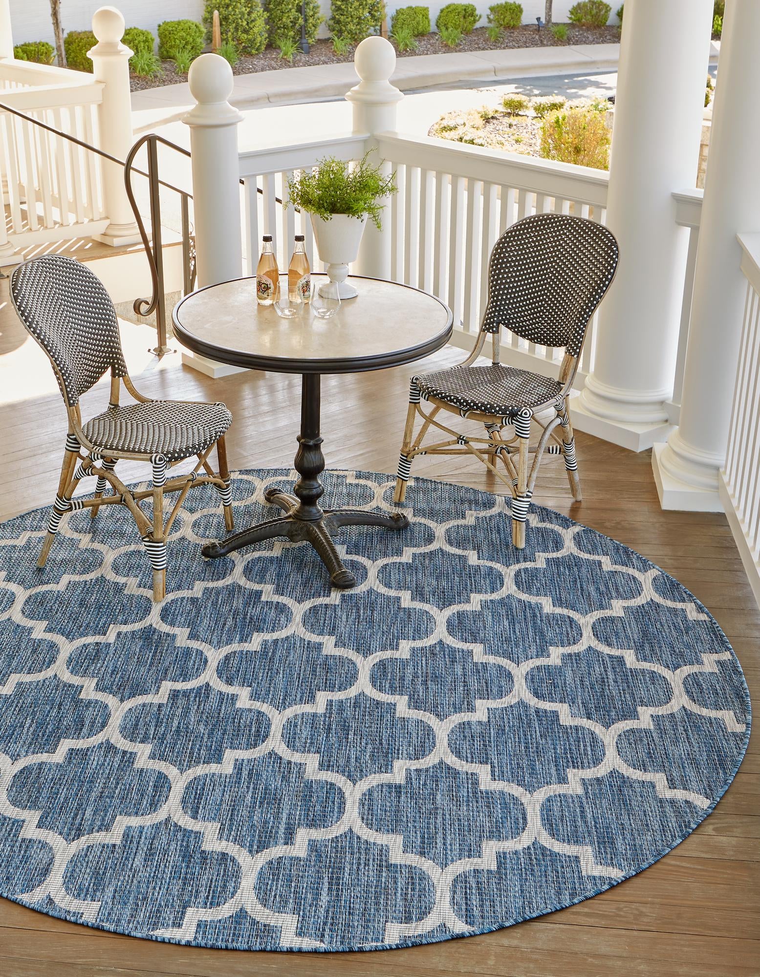 Unique Loom Outdoor Trellis Collection Area Rug (4' Round Navy Blue