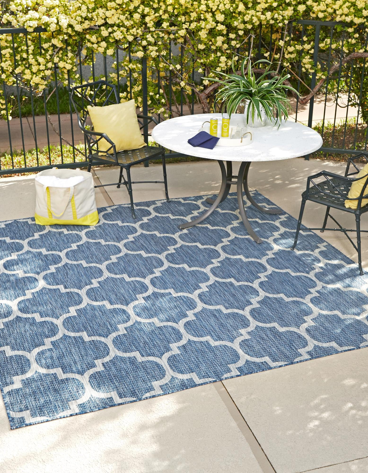 Unique Loom Outdoor Trellis Collection Area Rug (5' Square Navy Blue