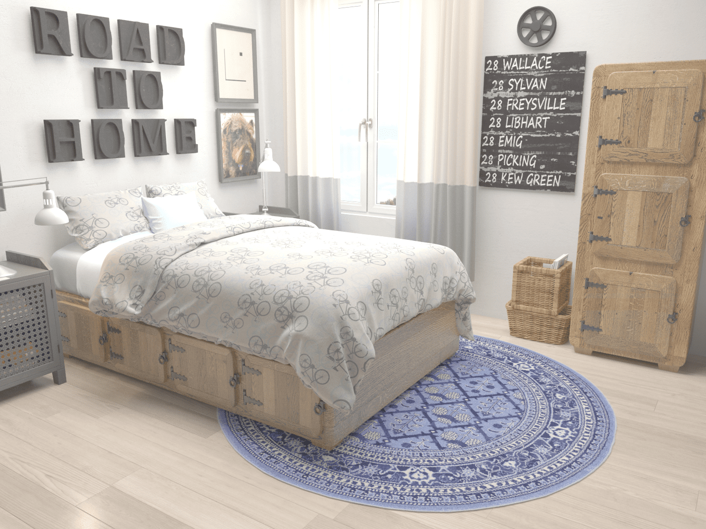 Elegant Trellis Round 6' Blue Synthetic Rug for Indoor Use