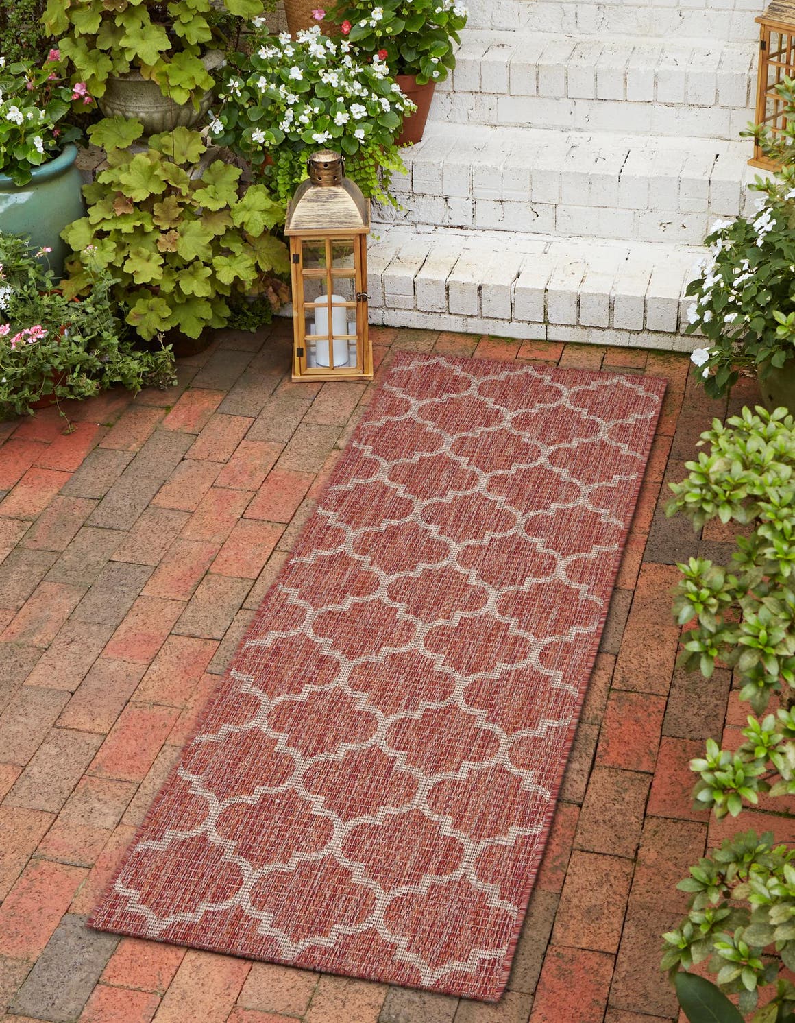 Unique Loom Trellis Outdoor Trellis Rug , 2' 0" x 6' 1" ,Rust Red