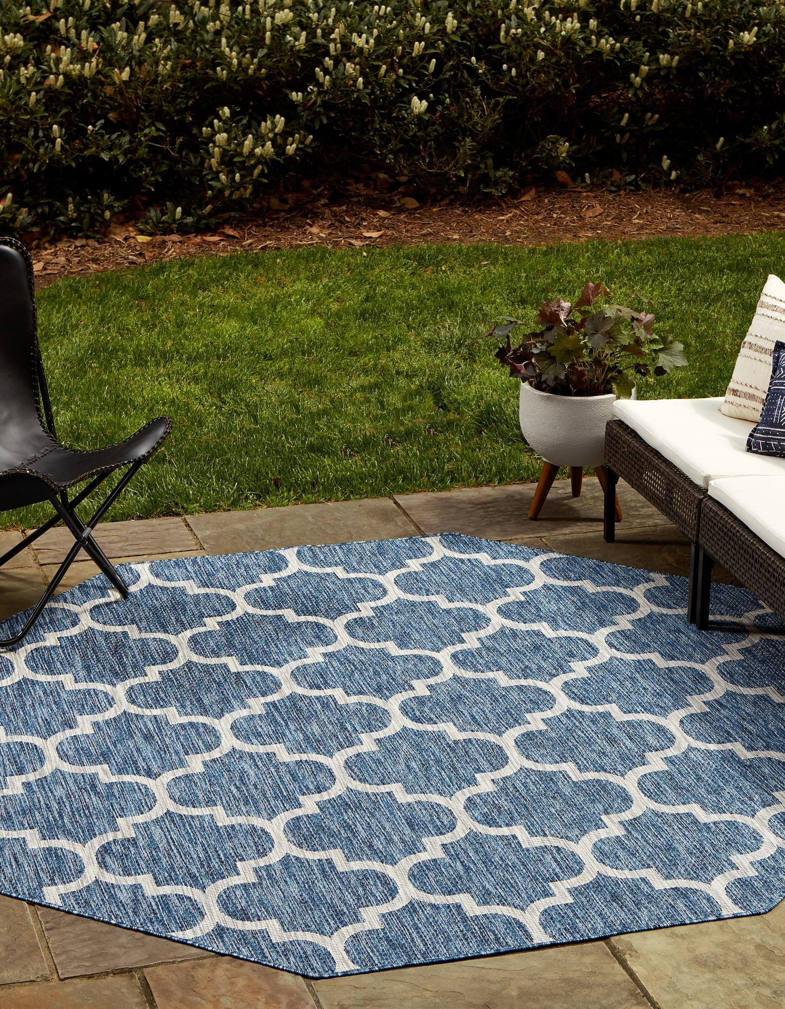 Unique Loom Outdoor Trellis Collection Area Rug (8' Octagon Navy Blue