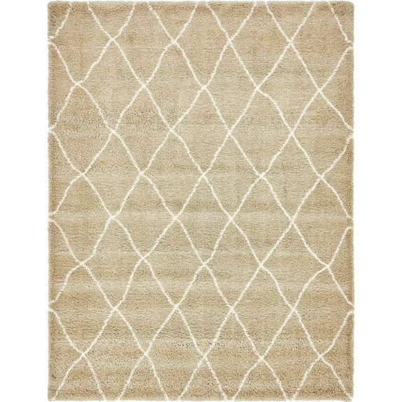 Unique Loom Trellis Rabat Shag Rug Taupe/Ivory 9' x 12' Rectangle Geometric Comfort Perfect For Living Room Bed Room Dining Room Office